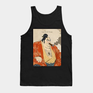 Puff Sumo: Cigars Are My Therapy on a Dark Background Tank Top